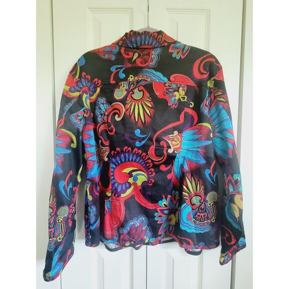 Chico's 3 Vibrant Abstract Button Front Tailored Shirt Jacket XL Cotton Blnd LS - Picture 2 of 6